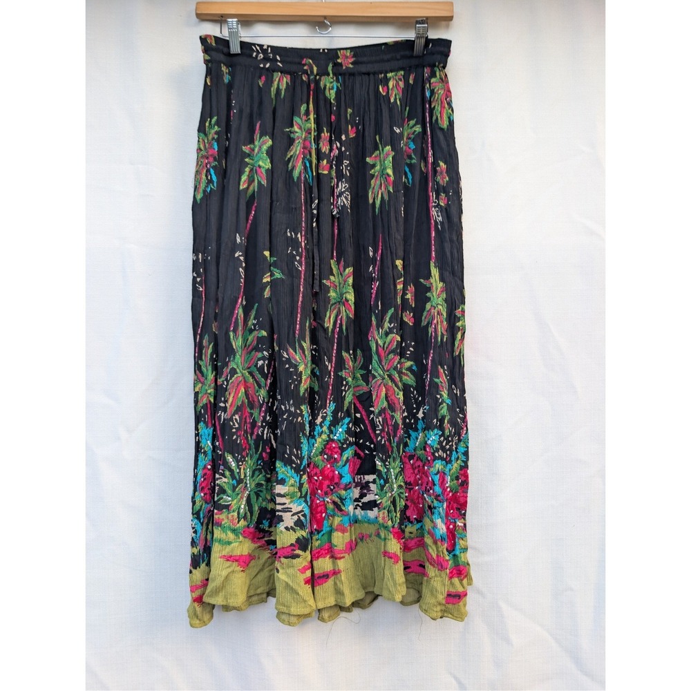 White Stag Whimsigoth Tropical Goth Maxi Skirt Womens 16W Black Rayon Palm Tree - Picture 2 of 8